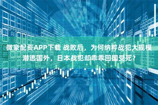 微豪配资APP下载 战败后，为何纳粹战犯大规模潜逃国外，日本战犯却乖乖回国受死？